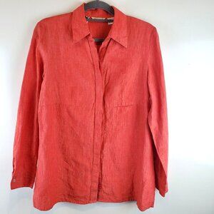 Richard Malcolm Women Irish Linen Blouse Button Long Sleeve Sz M Slit Pocket Top